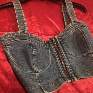 Denim Bralette Crop Top With Zipper